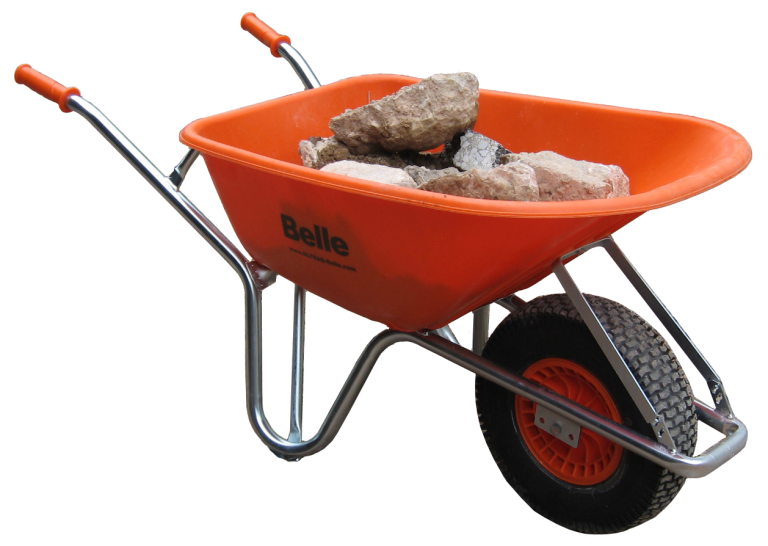 wheel barrow hauling landscaping materials